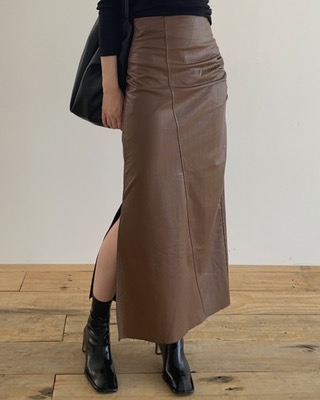 side detail leather skirt (2color)