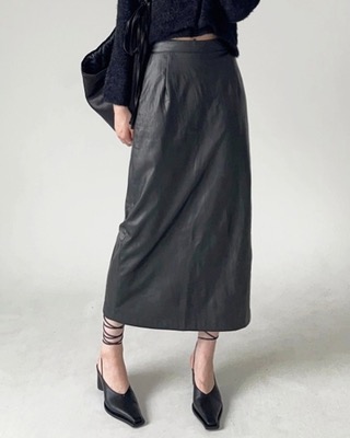 wrinkle maxi leather skirt (2color)