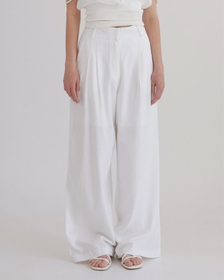 [ADELIO] basic linen twotuck pants, white
