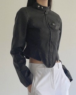 slit hem leather jacket (2color)