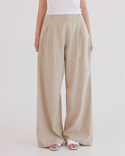 [ADELIO] basic linen twotuck pants, beige