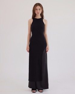 [ADELIO] round one slit dress, black