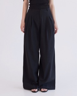 [ADELIO] basic linen twotuck pants, black
