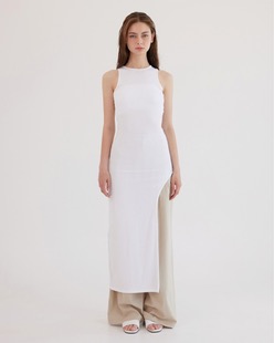 [ADELIO] round one slit dress, white