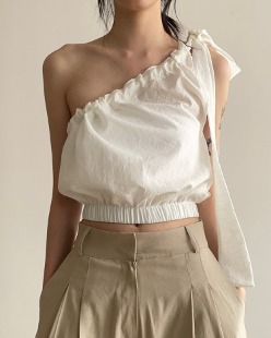 unbalance string shoulder blouse (2color)