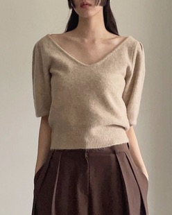 wool puff deep neck knit (2color)
